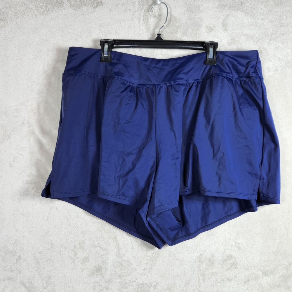 Swim Solutions Boyshort Swim Bottom Women 20W Navy Blue Solid Athletic 525044X